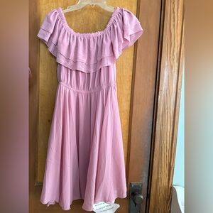 Off the shoulder dress.